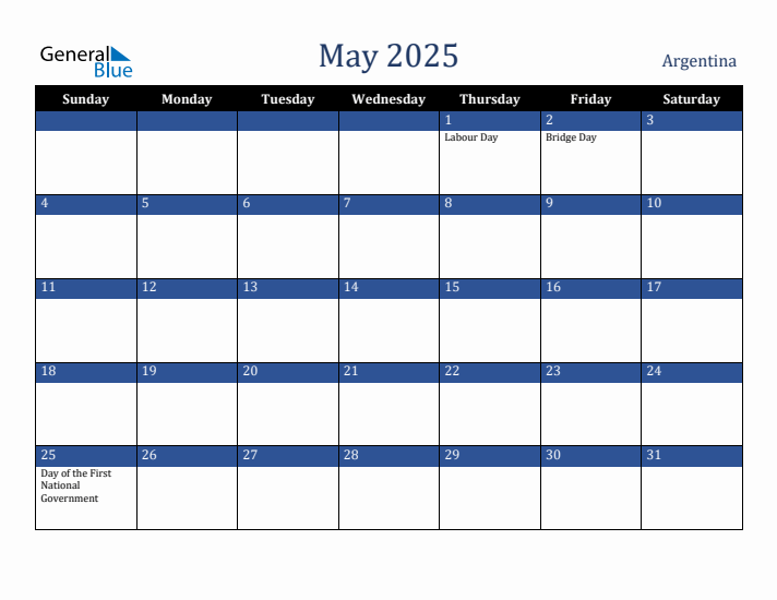 May 2025 Argentina Calendar (Sunday Start)