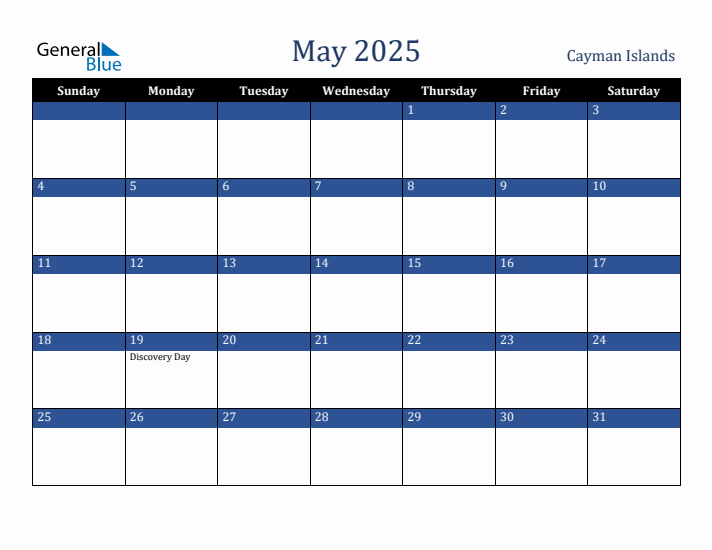 May 2025 Cayman Islands Calendar (Sunday Start)