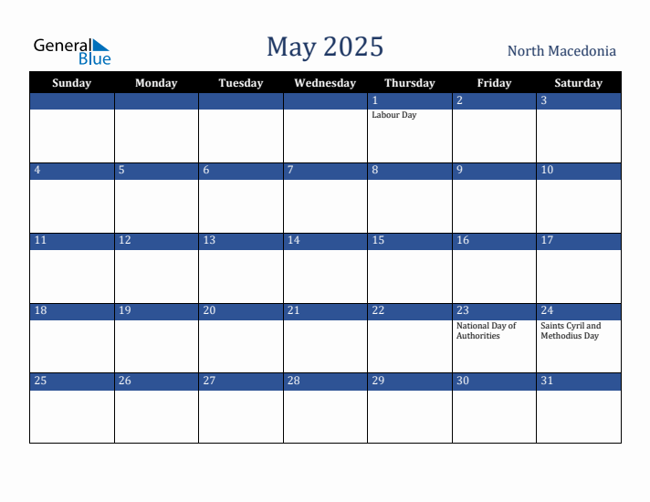 May 2025 North Macedonia Calendar (Sunday Start)