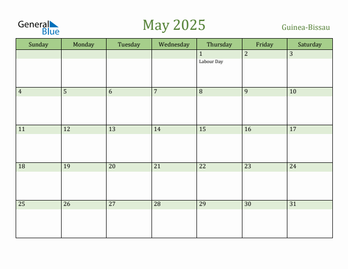 May 2025 Calendar with Guinea-Bissau Holidays