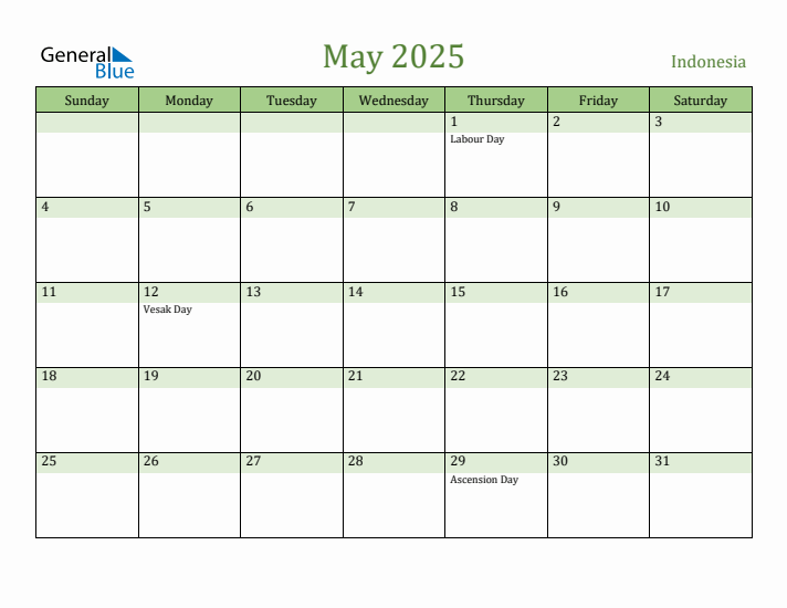 May 2025 Calendar with Indonesia Holidays