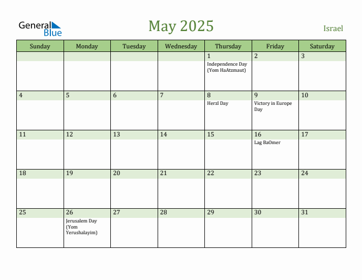 May 2025 Calendar with Israel Holidays