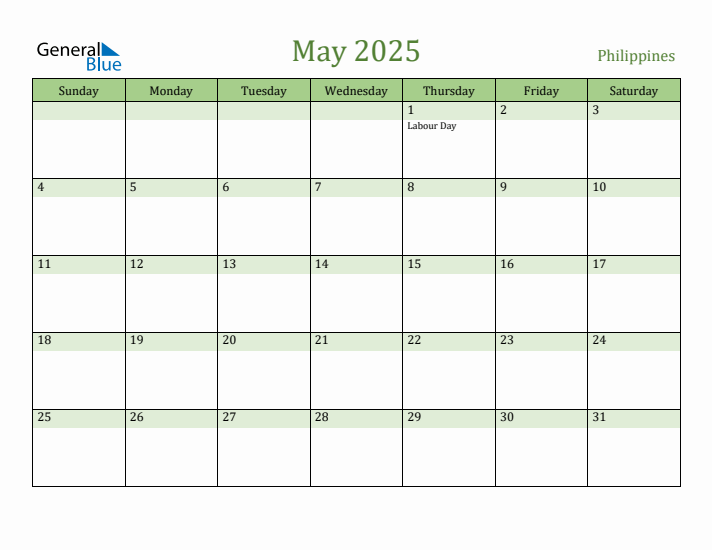 May 2025 Monthly Calendar with Philippines Holidays