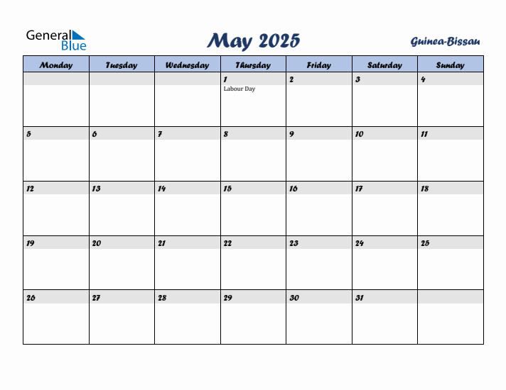 May 2025 Calendar with Holidays in Guinea-Bissau
