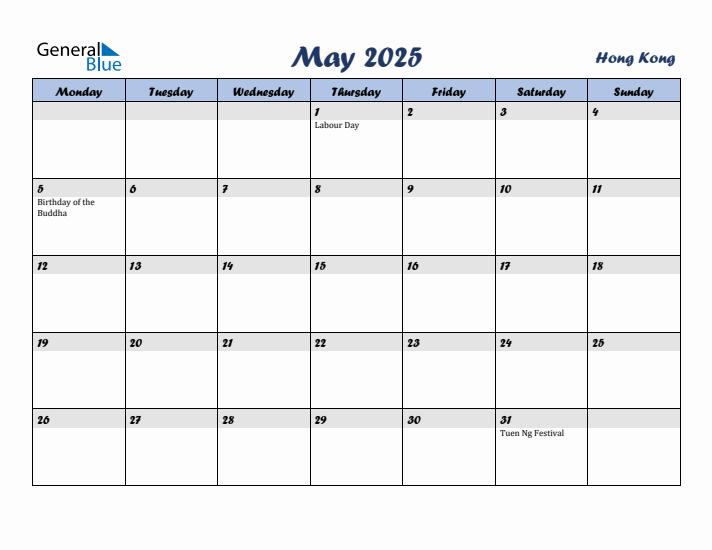 May 2025 Calendar with Holidays in Hong Kong
