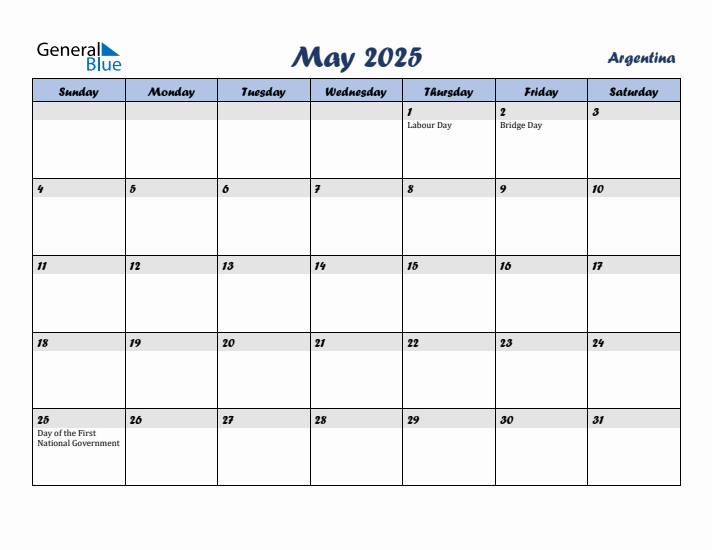 May 2025 Calendar with Holidays in Argentina