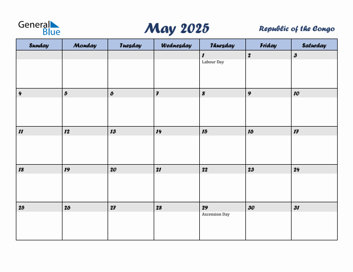 May 2025 Calendar with Holidays in Republic of the Congo