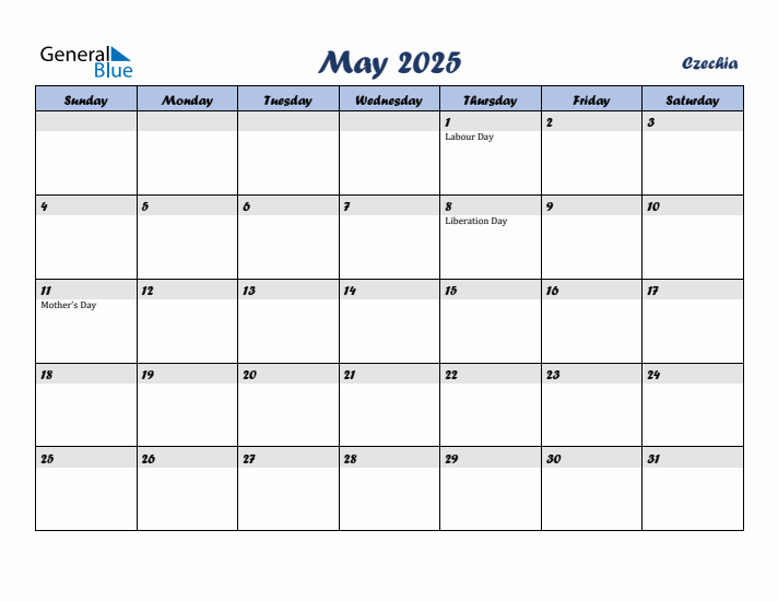 May 2025 Calendar with Holidays in Czechia