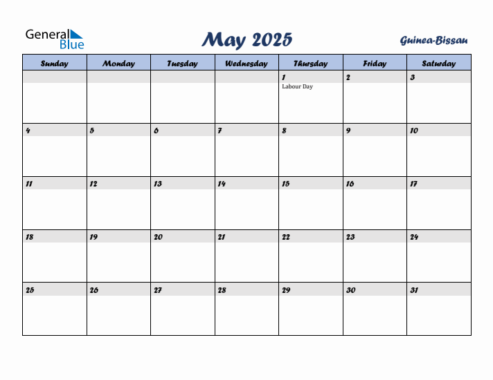May 2025 Calendar with Holidays in Guinea-Bissau