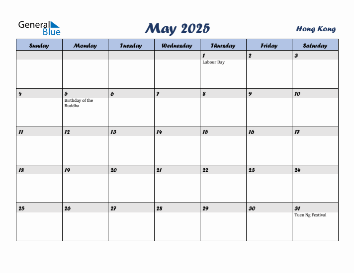 May 2025 Calendar with Holidays in Hong Kong
