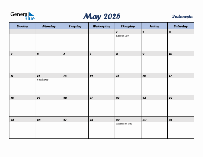 May 2025 Calendar with Holidays in Indonesia