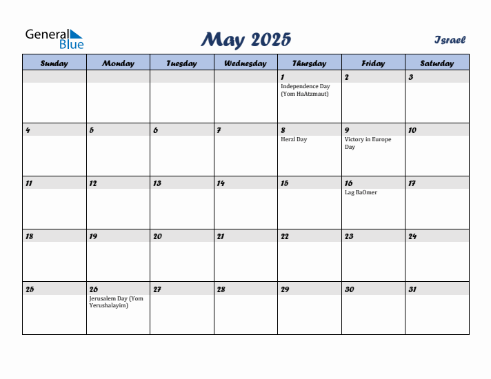 May 2025 Calendar with Holidays in Israel