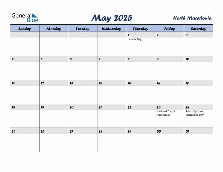 May 2025 Calendar with Holidays in North Macedonia