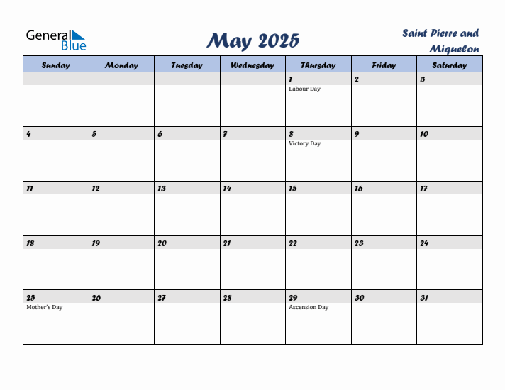 May 2025 Calendar with Holidays in Saint Pierre and Miquelon