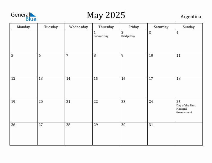 May 2025 Calendar Argentina