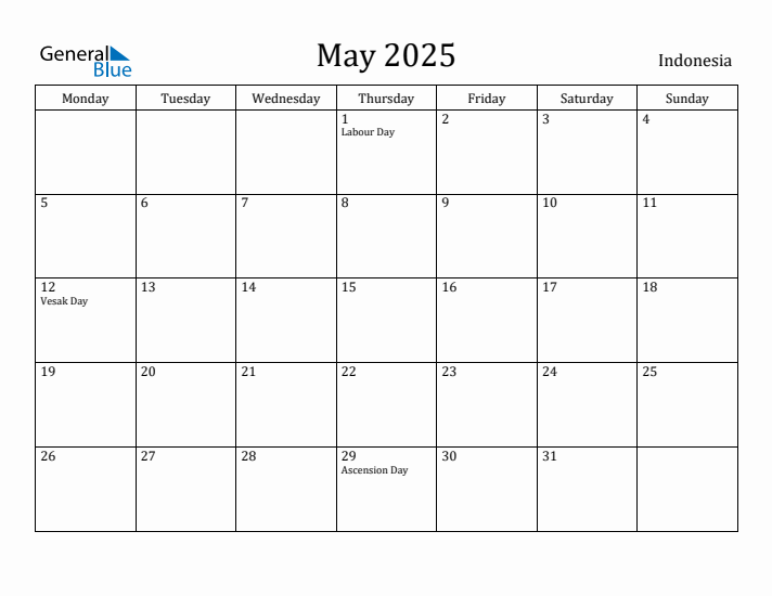 May 2025 Calendar Indonesia