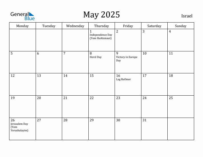 May 2025 Calendar Israel