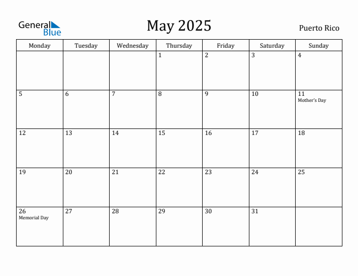 May 2025 Calendar Puerto Rico