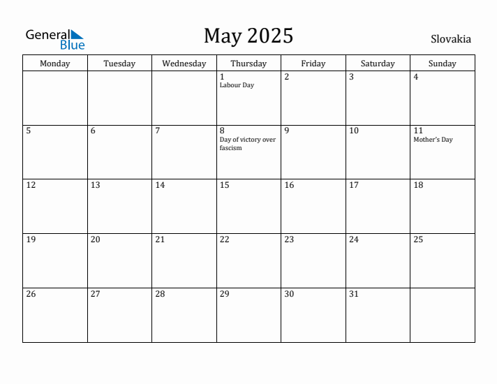 May 2025 Calendar Slovakia