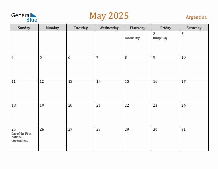 May 2025 Holiday Calendar with Sunday Start