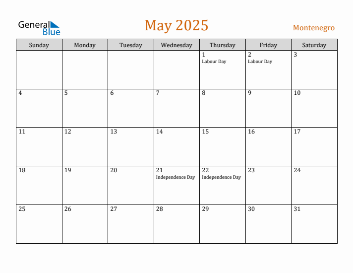 May 2025 Holiday Calendar with Sunday Start