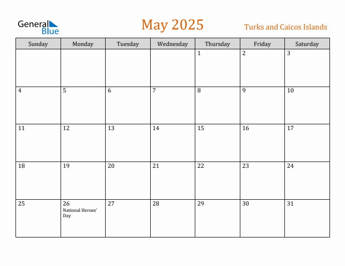 May 2025 Holiday Calendar with Sunday Start