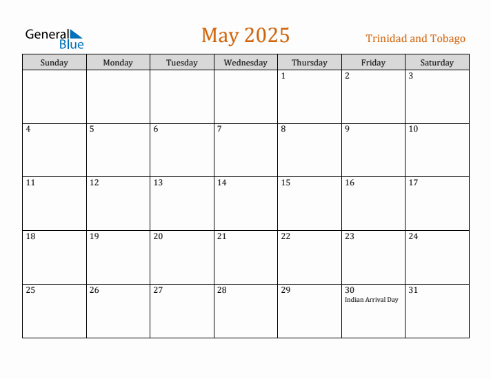 May 2025 Holiday Calendar with Sunday Start