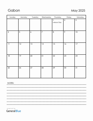 Current month calendar with Gabon holidays for May 2025