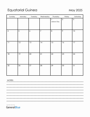 Current month calendar with Equatorial Guinea holidays for May 2025
