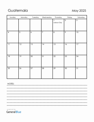 Current month calendar with Guatemala holidays for May 2025