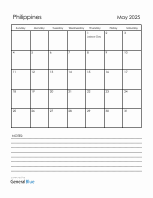 Current month calendar with Philippines holidays for May 2025