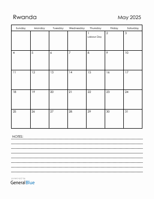 Current month calendar with Rwanda holidays for May 2025