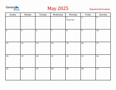 Current month calendar with Equatorial Guinea holidays for May 2025