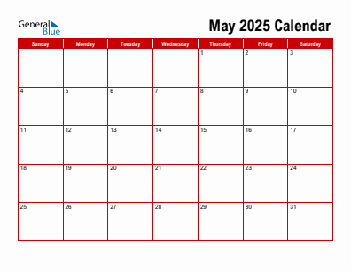 Next month calendar May 2025