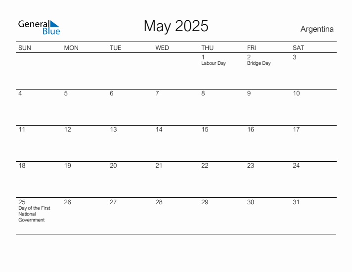 Printable May 2025 Calendar for Argentina