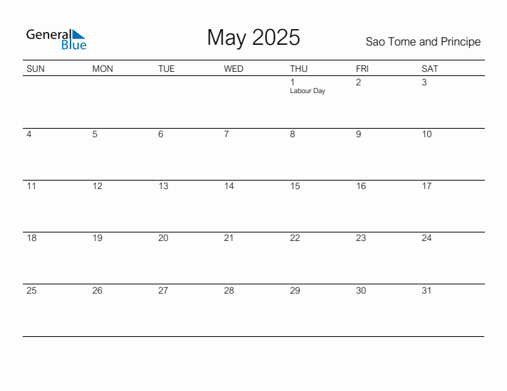 Printable May 2025 Calendar for Sao Tome and Principe