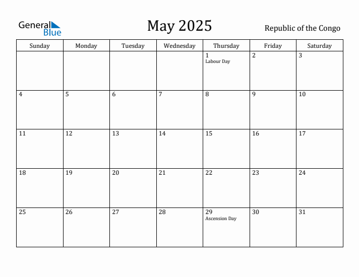 May 2025 Calendar Republic of the Congo