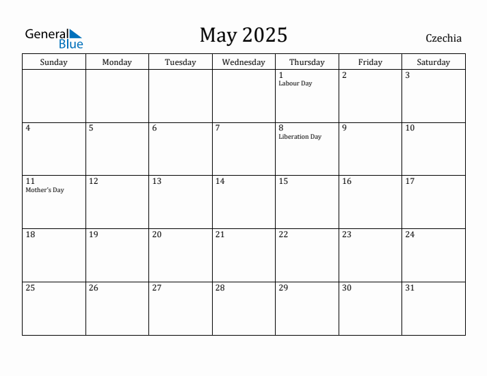 May 2025 Calendar Czechia