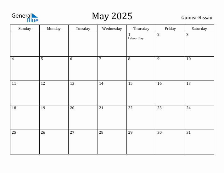 May 2025 Calendar Guinea-Bissau
