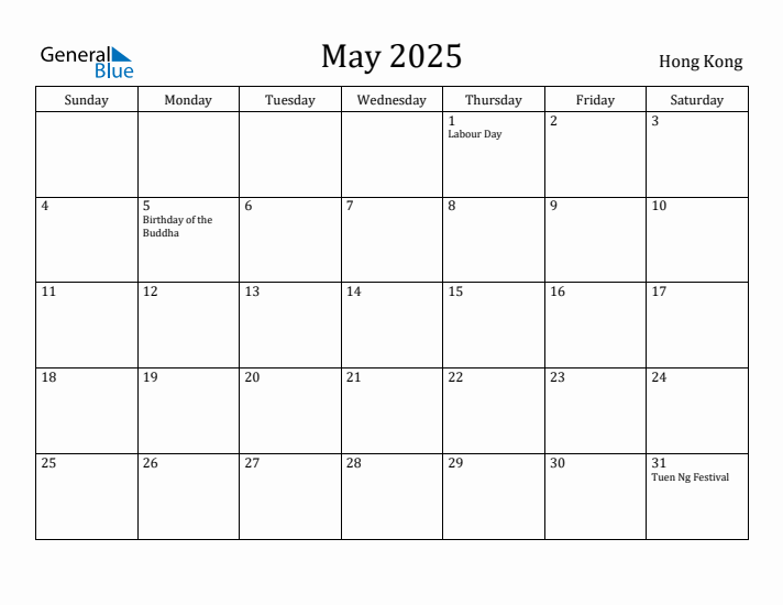 May 2025 Calendar Hong Kong