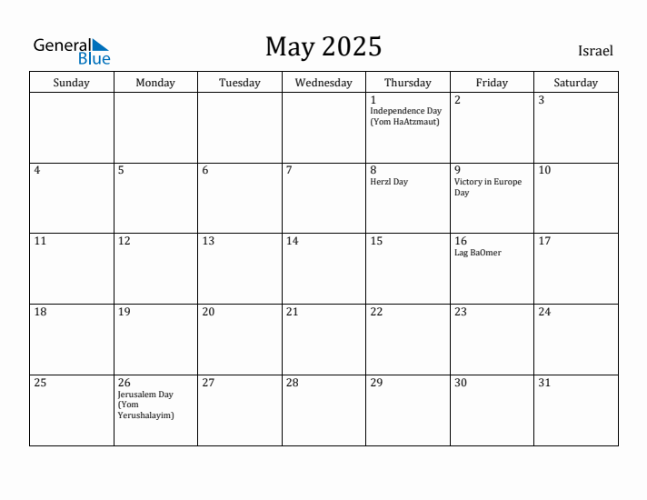 May 2025 Calendar Israel