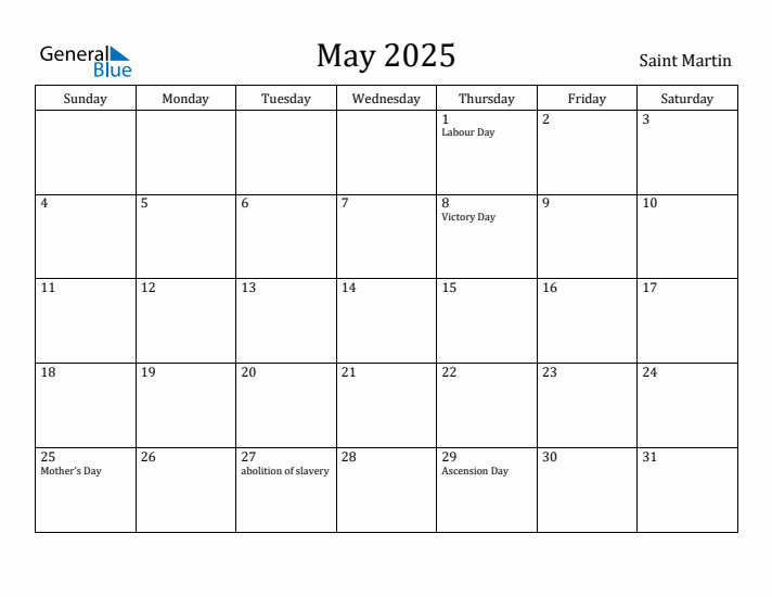 May 2025 Calendar Saint Martin