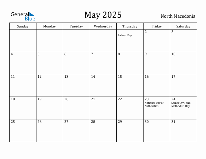 May 2025 Calendar North Macedonia