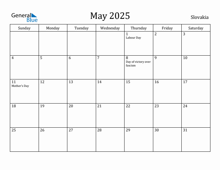 May 2025 Calendar Slovakia