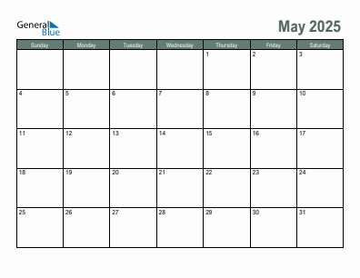 Next month calendar May 2025
