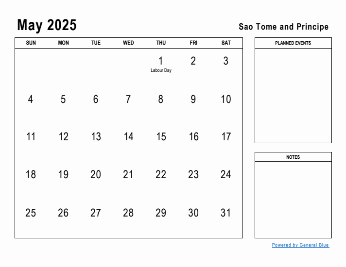 May 2025 Printable Monthly Calendar with Sao Tome and Principe Holidays