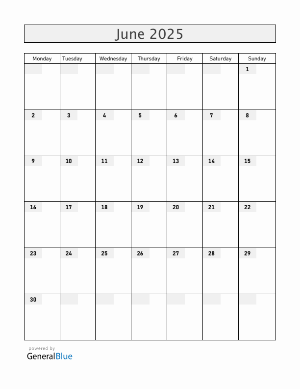 Blank June 2025 Calendar