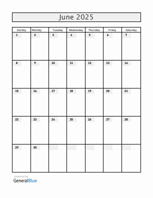 Last month calendar June 2025