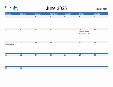 Current month calendar with Isle of Man holidays for June 2025