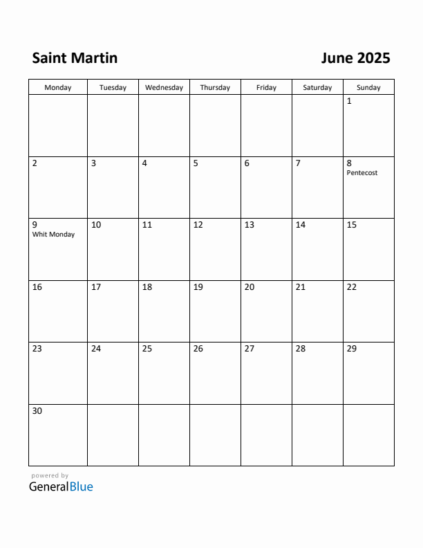 June 2025 Calendar with Saint Martin Holidays